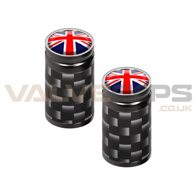 Carbon Fibre Union Jack Valve Caps Pair