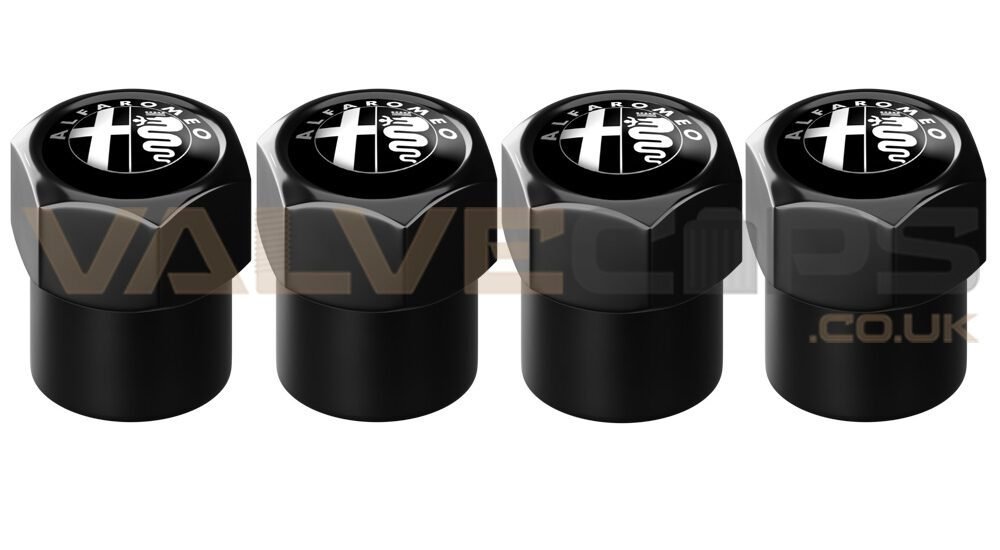 4x Alfa Romeo Quadrifoglio Valve Caps – Green Cloverleaf Silver – Tire Stem Covers