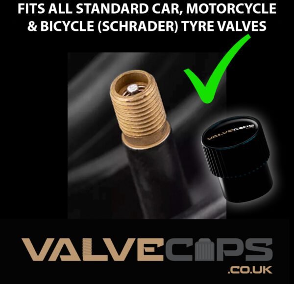 An image showing the compatibility of a fluted design valve cap with a Schrader tyre valve