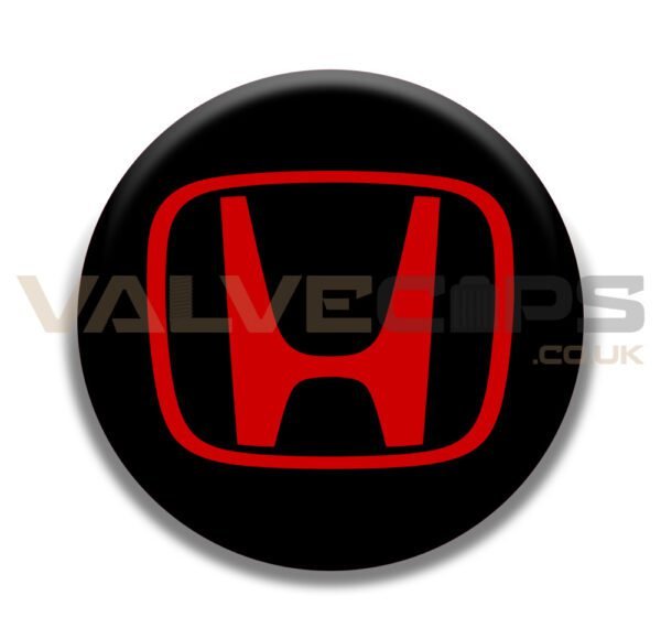 An image showing a tyre valve cap badge with a contemporary red Honda logo