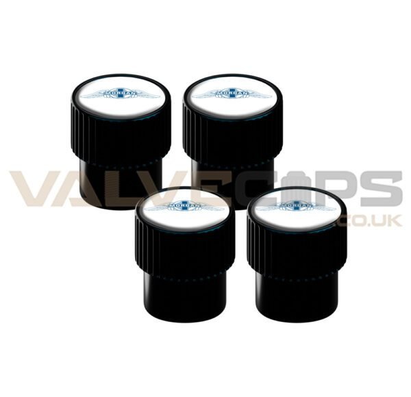 An image showing a set of 4 black Morgan fluted tyre valve caps