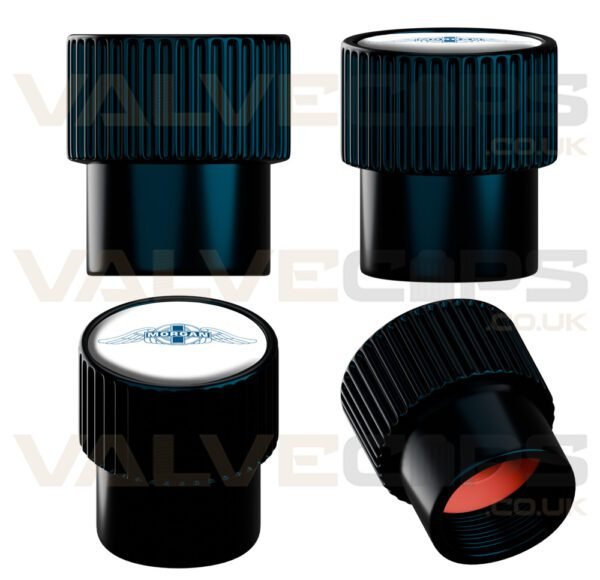 An image showing a Morgan tyre valve cap in detail from 4 different angles