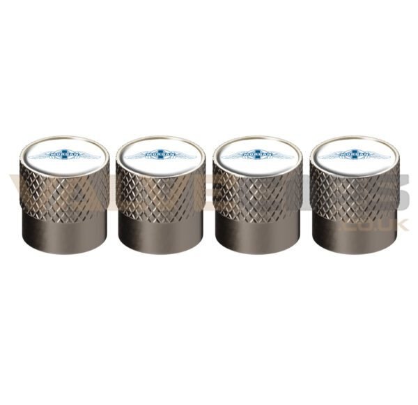 An image showing a set of 4 Morgan small knurled chrome valve caps available to purchase from valve caps.co.uk