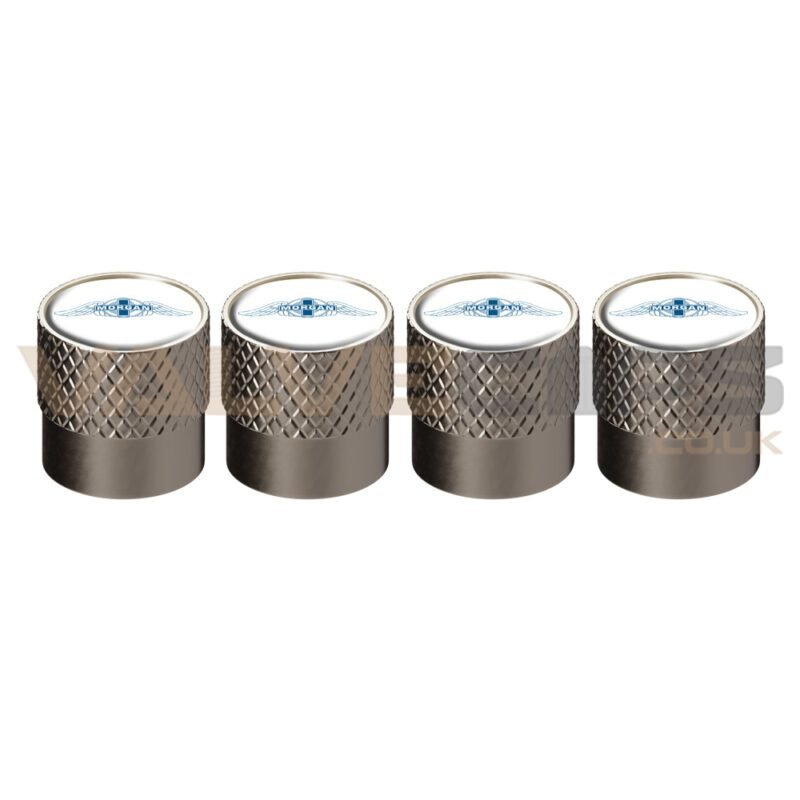 An image showing a set of 4 Morgan small knurled chrome valve caps available to purchase from valve caps.co.uk