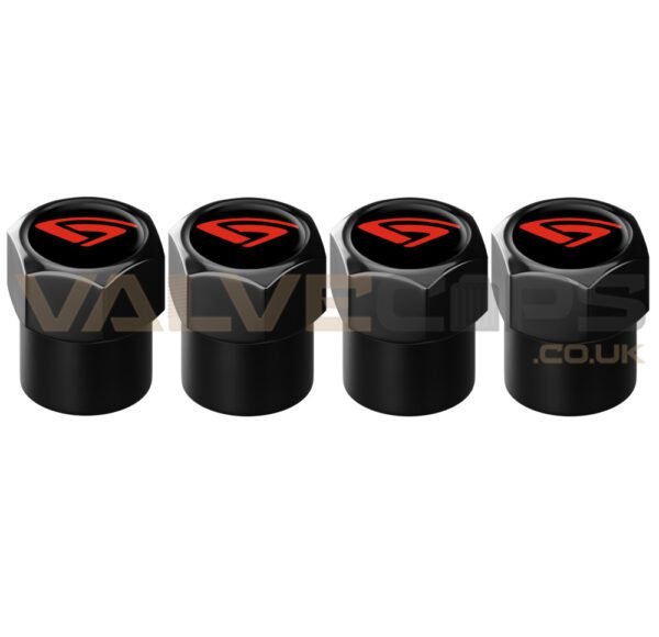 This image shows a set of 4 black Minsk Tractor Works valve caps.