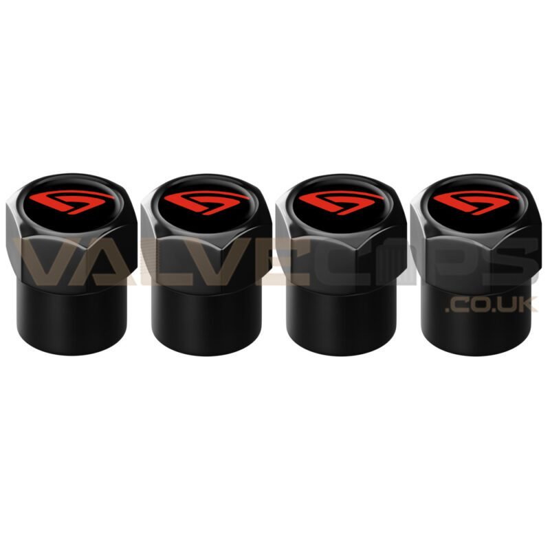 This image shows a set of 4 black Minsk Tractor Works valve caps.