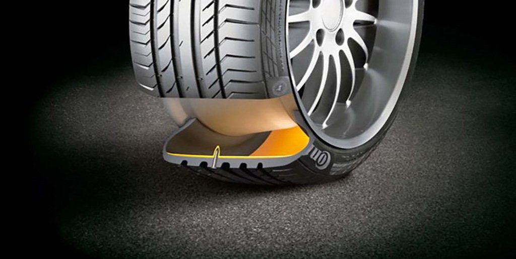 This illustration shows the cross section of a typical car run-flat tyre
